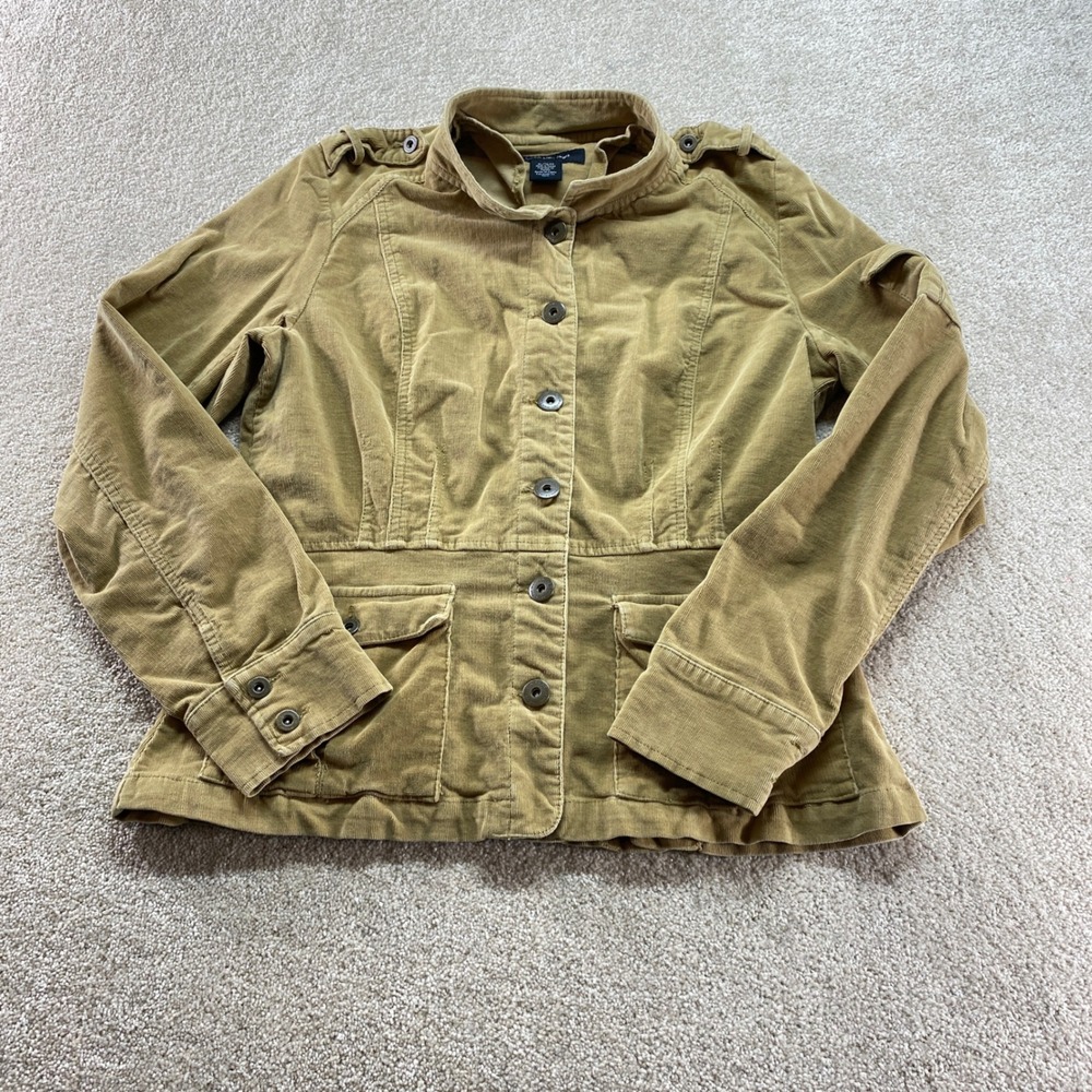 Calvin Klein Corduroy Utility Jacket Womens XL Tan Military Button‎ Front Pocket